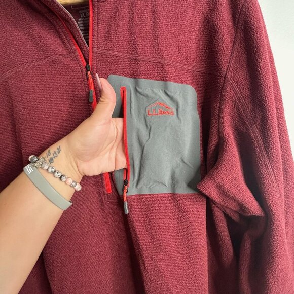 L.L.Bean Pullover Mens XL Burgundy Fleece Quarter Zip Slightly Fitted Pocket - Picture 3 of 9